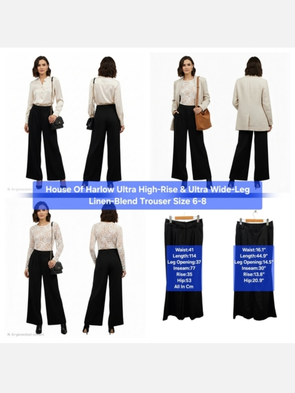 House Of Harlow 1960 Ultra High-Rise & Wide-Leg Linen-Blend Trousers Size 6-8